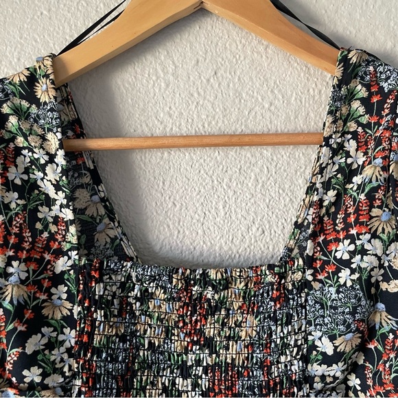 H&M Floral Babydoll Top Women’s XS Puff Long Sleeve Ruched Smocked Coastal Boho - Picture 11 of 16